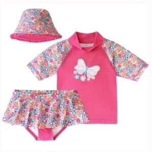 UV Skins Pink Butterfly Rashguard Swim Set